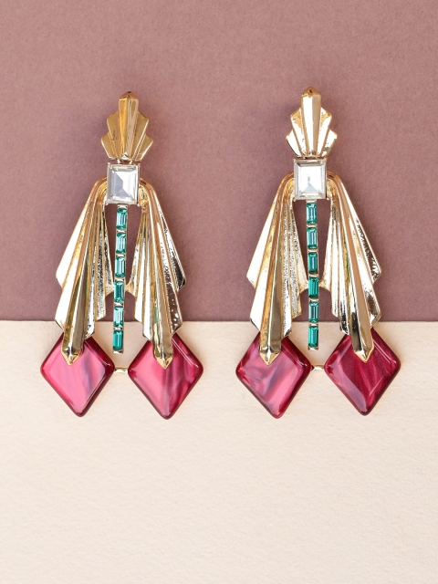 

shaze Gold-Plated & Red Contemporary Drop Earrings