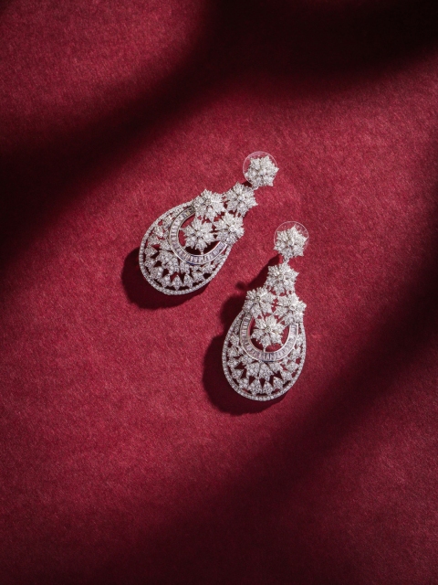 

shaze Silver & Rhodium-Plated Cubic Zirconia Studded Classic Drop Earrings