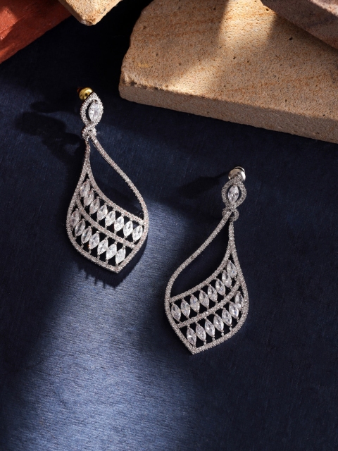 

shaze Rhodium-Plated Silver-Toned Classic Drop Earrings