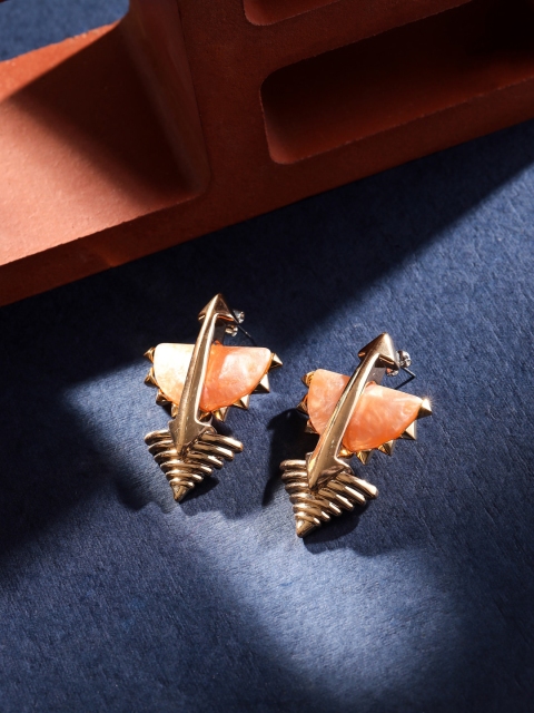 

shaze Gold-Plated Peach & Gold-Toned Cubic Zirconia Crossbow Drop Earrings