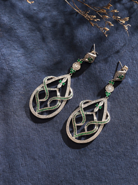 

shaze Silver-Toned Rhodium-Plated Classic Drop Earrings