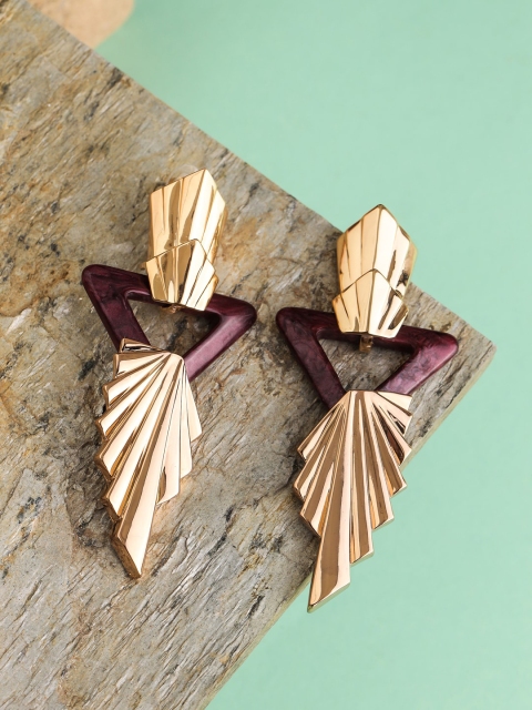 

shaze Gold-Toned & Brown Classic Drop Earrings