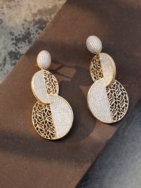 

shaze Gold-Plated Cubic Zirconia Dual Effect Classic Drop Earrings