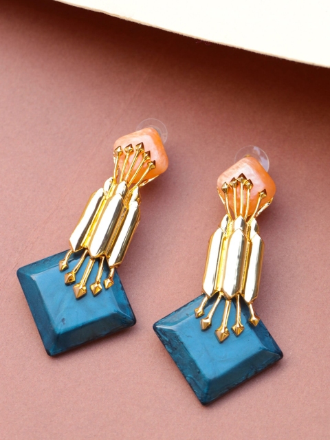 

shaze Gold-Plated Navy Blue Classic Drop Earrings