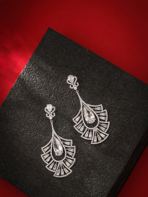 

shaze Silver-Toned Rhodium-Plated Classic Drop Earrings