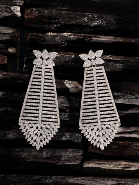 

shaze Silver-Toned Classic CZ Studded Drop Earrings