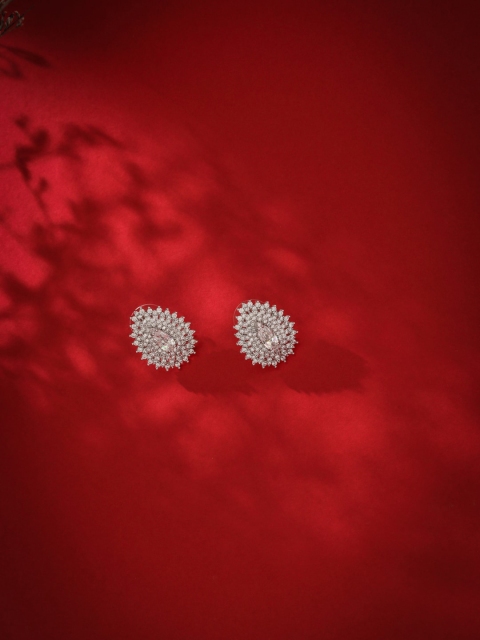 

shaze Silver-Toned Rhodium-Plated Classic Studs Earrings