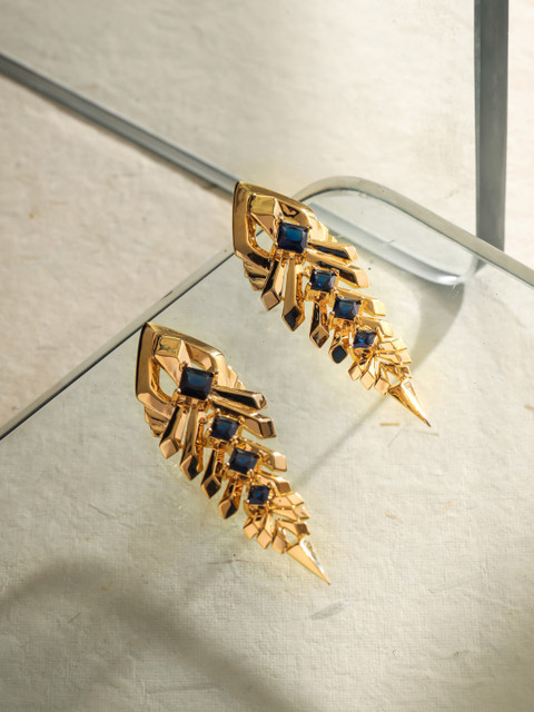 

shaze Gold-Plated Cubic Zirconia Stone Studded Drop Earrings