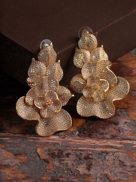 

shaze Gold-Toned & Plated CZ-Studded Classic Coil & Curl Drop Earrings