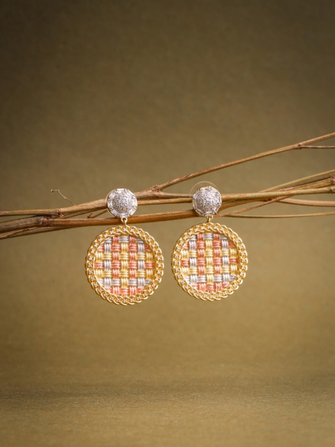 

shaze Gold-Toned & White Rose Gold Plated Circular Drop Earrings