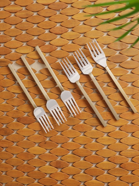 

ExclusiveLane Set of 6 Silver-Toned Solid Stainless Steel & Brass Table Forks