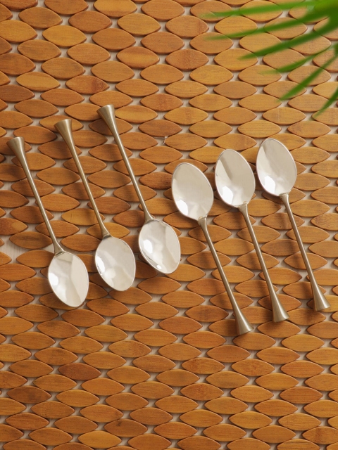 

ExclusiveLane Silver-Toned Set of 6 Solid Stainless Steel & Brass Table Spoons