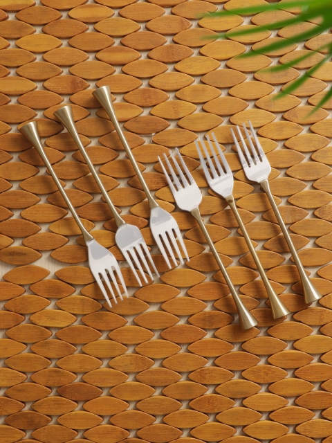 

ExclusiveLane Set of 6 Silver-Toned Handcrafted Stainless Steel & Brass Table Forks