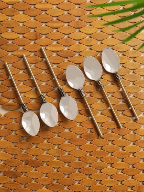 

ExclusiveLane Set Of 6 Silver & Bronze-Toned Stainless Steel & Brass Table Cutlery Set