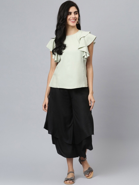 

FLAMBOYANT Woman Light Green & Black Top & Palazzo Set, Lime green