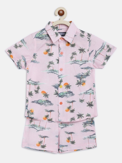 

Nauti Nati Bloys Pink Tropical Printed Shirt & Shorts Set