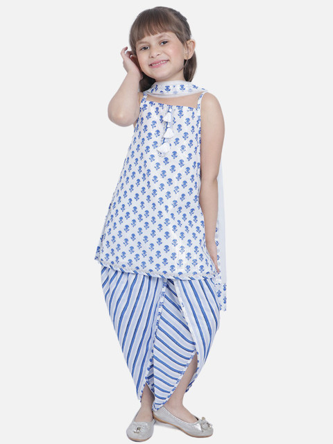

Nauti Nati Girls Blue Printed Kurta with Dhoti Pants & With Dupatta