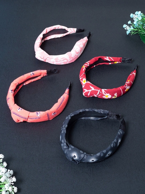 

Golden Peacock Women Pink & Navy Blue Set of 4 Knot Detailed Hairband