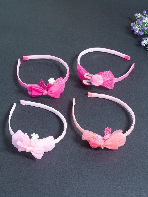 

Golden Peacock Women Pink & White Set of 4 Embellished Hairband