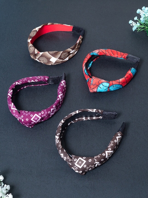 

Golden Peacock Women Purple & Red Set of 4 Knot-Detailed Hairband