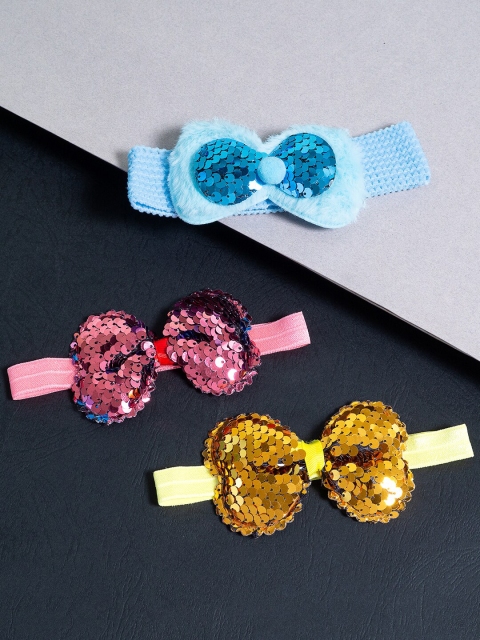 

Golden Peacock Girls Set of 3 Embellished Bow Hairbands, Blue