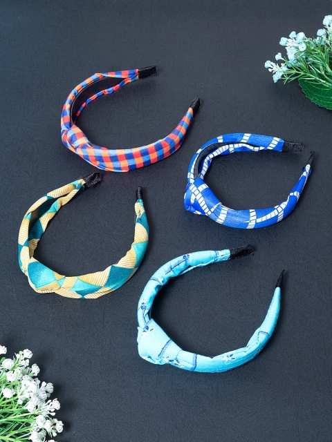 

Golden Peacock Women Set of 4 Blue & White Knot Detailed Hairband