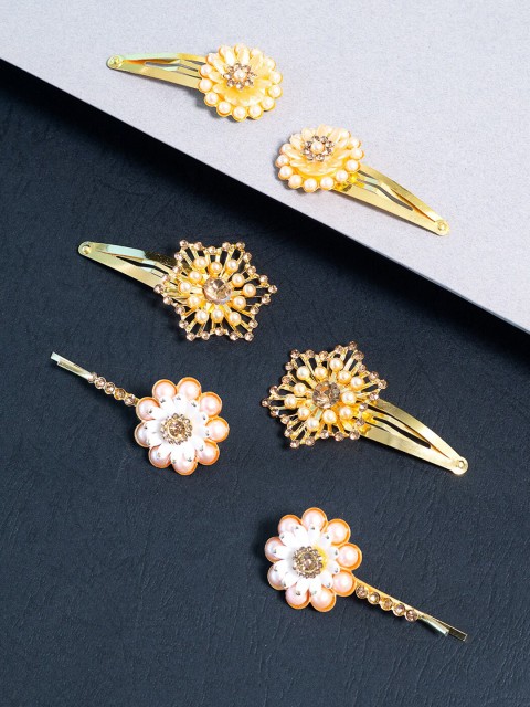 

Golden Peacock Women Set of 6 Gold-Toned Embellished Tic Tac Hair Clip