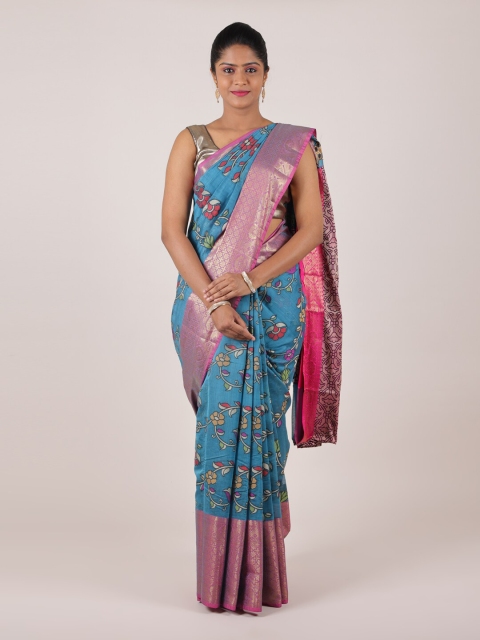 

Pothys Blue & Pink Floral Zari Art Silk Saree
