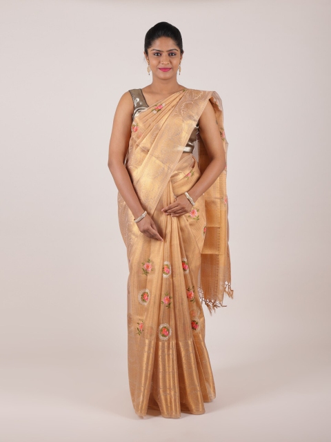 

Pothys Gold-Toned & Pink Floral Zari Art Silk Saree