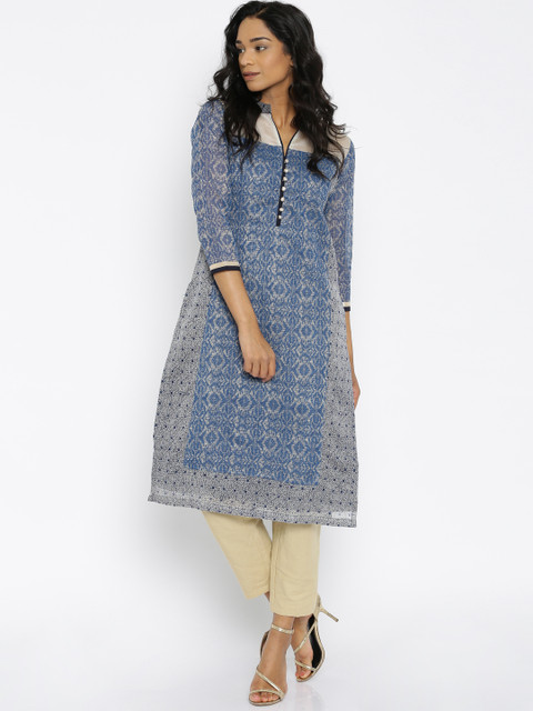

Soch Outlet Women Beige & Blue Woven Straight Kurta