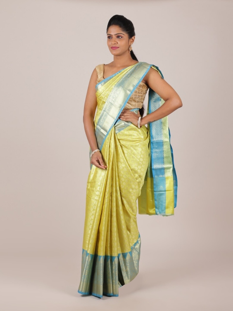 

Pothys Yellow & Blue Ethnic Motifs Printed Zari Saree