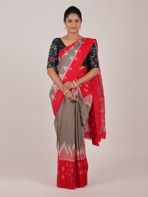 

Pothys Grey & Red Geometric Printed Cotton Blend Saree