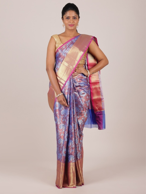 

Pothys Blue & Pink Floral Zari Saree
