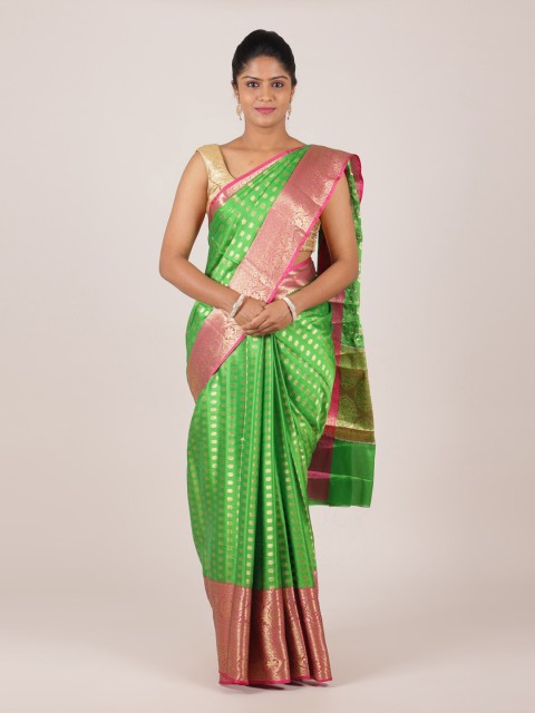 

Pothys Women Green & Pink Ethnic Motifs Woven Design Cotton Blend Saree