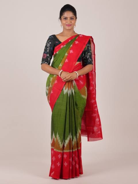 

Pothys Green & Red Zari Silk Cotton Saree