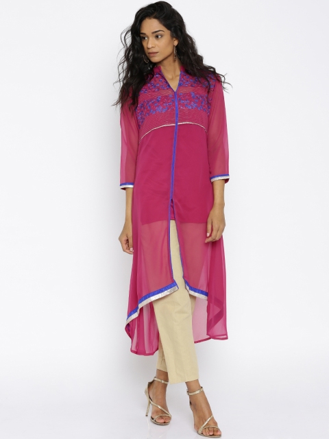 

Soch Women Magenta Embroidered High-Low Kurta