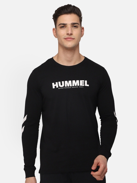 

hummel Men Black & White Brand Logo Printed Pure Cotton T-shirt
