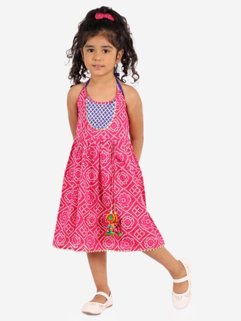 

KID1 Pink Ethnic Motifs Halter Neck Ethnic Dress