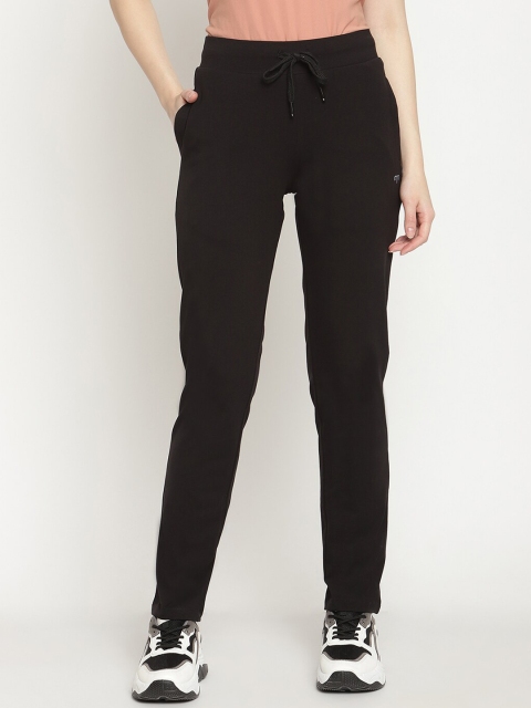 

Madame Women Black Solid Cotton Regular Fit Track Pants