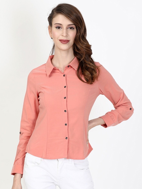 

V2 Value & Variety Women Peach-Coloured Solid Casual Shirt
