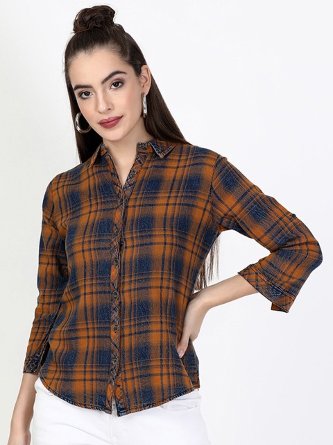 

V2 Value & Variety Women Yellow & Blue Cotton Tartan Checks Checked Casual Shirt