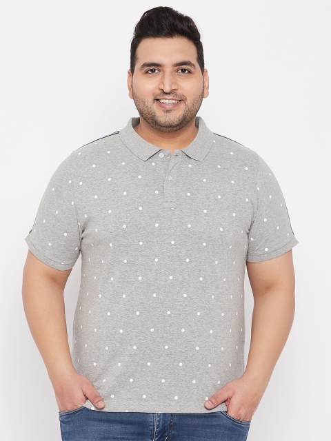 

AUSTIVO Men Grey Polka Dots Printed Polo Collar Regular Fit T-shirt