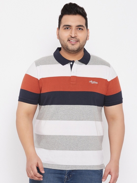 

AUSTIVO Men Plus Size Grey & White Colourblocked Polo Collar T-shirt