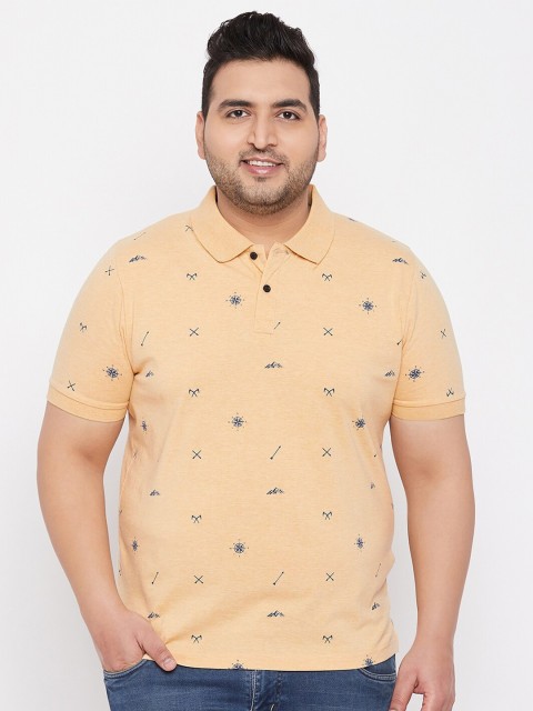 

AUSTIVO Men Plus Size Peach-Coloured & Navy Blue Printed Polo Collar T-shirt