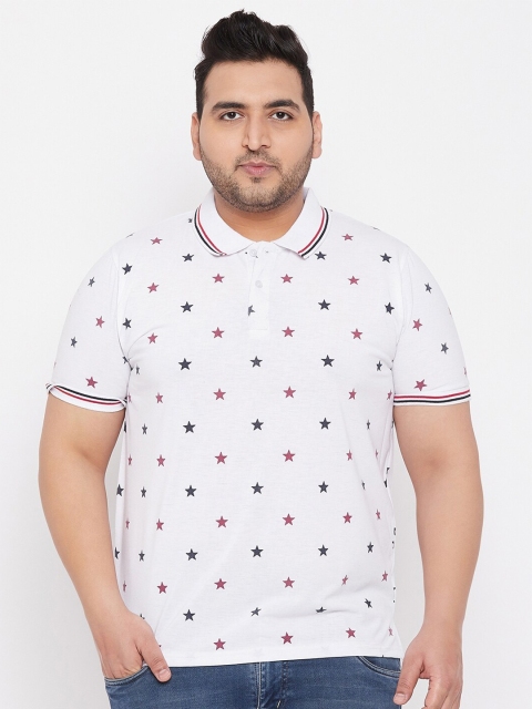 

AUSTIVO Men Plus Size White & Red Printed Polo Collar T-shirt