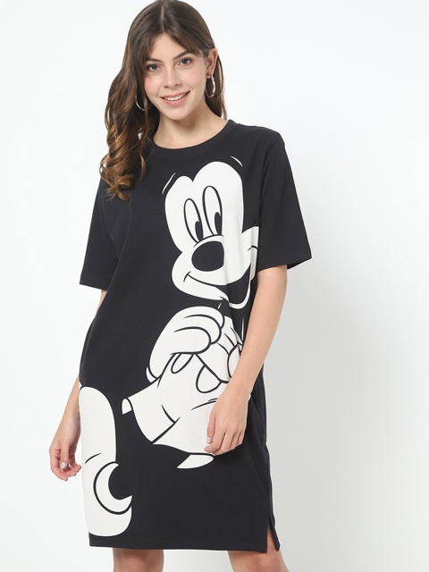 

Bewakoof Black & White Mickey Mouse Print T-shirt Dress