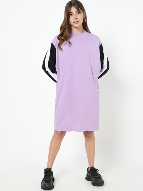 

Bewakoof Purple Drop Shoulder T-shirt Dress