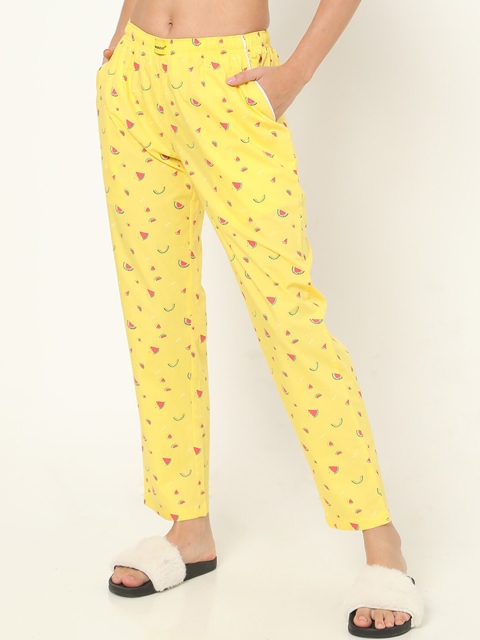 

Bewakoof Women Yellow Printed Cotton Lightweight Lounge Pants