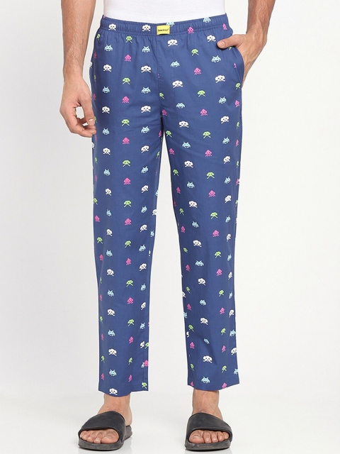 

Bewakoof Men Blue Printed Cotton Lightweight Lounge Pants