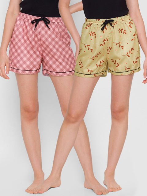 

FashionRack Women Beige & Rose Set of 2 Printed Lounge Shorts